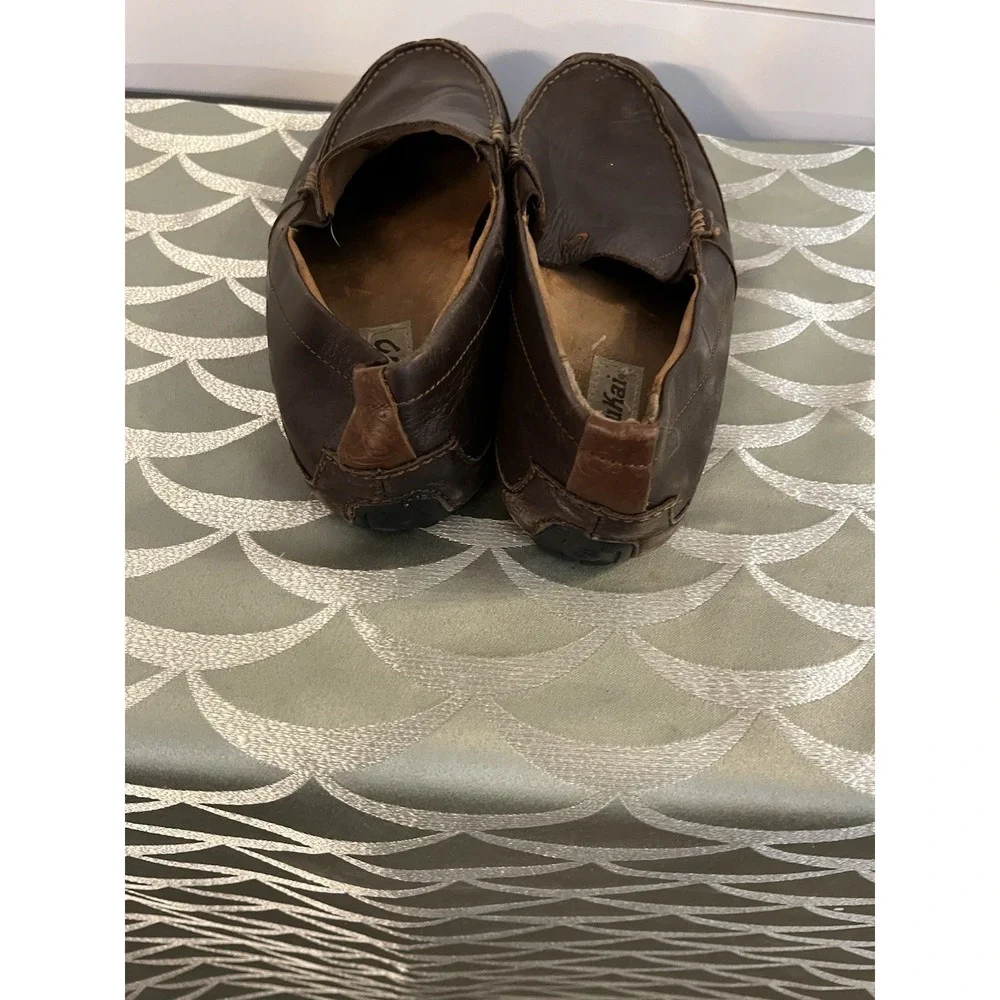 OluKai 'Akepa Moc Men's Leather Slip-On Driver Loafers Brown Size 10.5